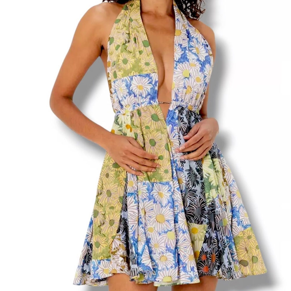 Zara Multicolor Floral Halter Mini Dress